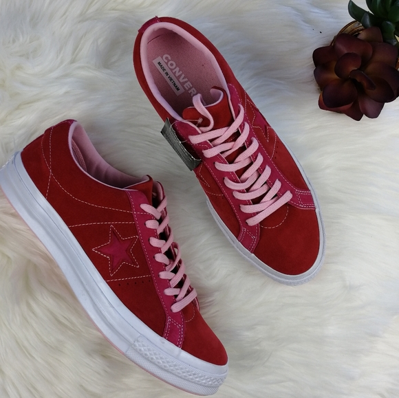 red converse platform sneakers